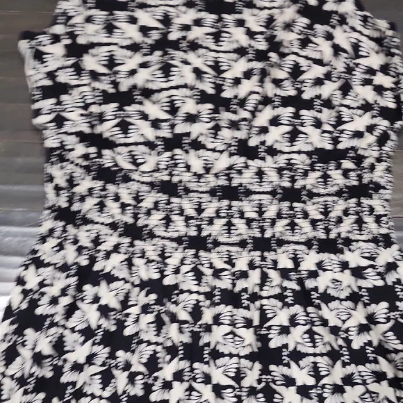 Black & White Floral Sleeveless Summer Dress With An Elastic Waist Band. - Picture 4 of 4